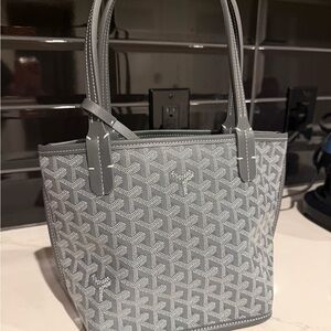 Goyard-Style Grey Mini Tote Bag